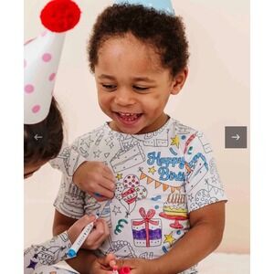 Bums & Roses Kids 2T Color Me Birthday Bamboo Viscose Pajama Set NWT READ